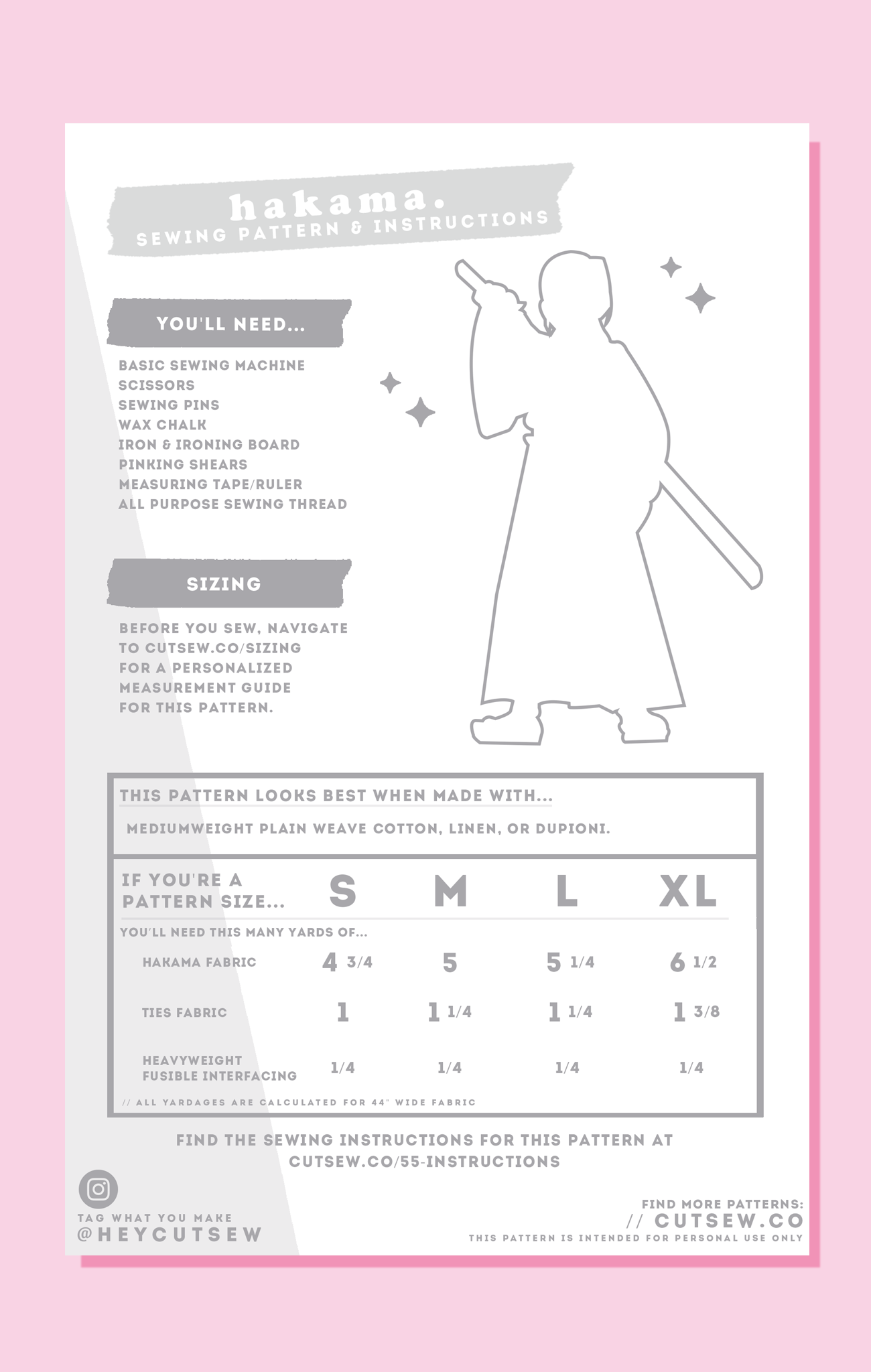 CUT/SEW Hakama Kendo Pants Sewing Pattern