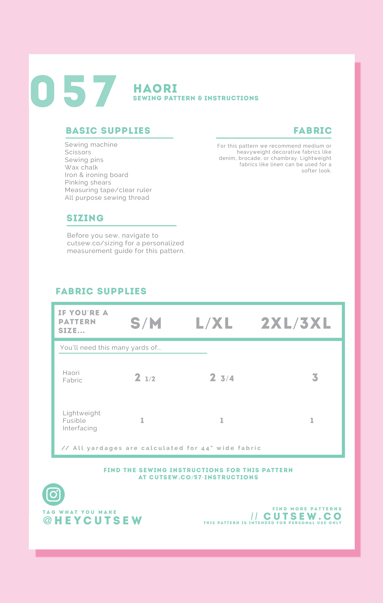 CUT/SEW Japanese Haori Hoppi Sewing Pattern