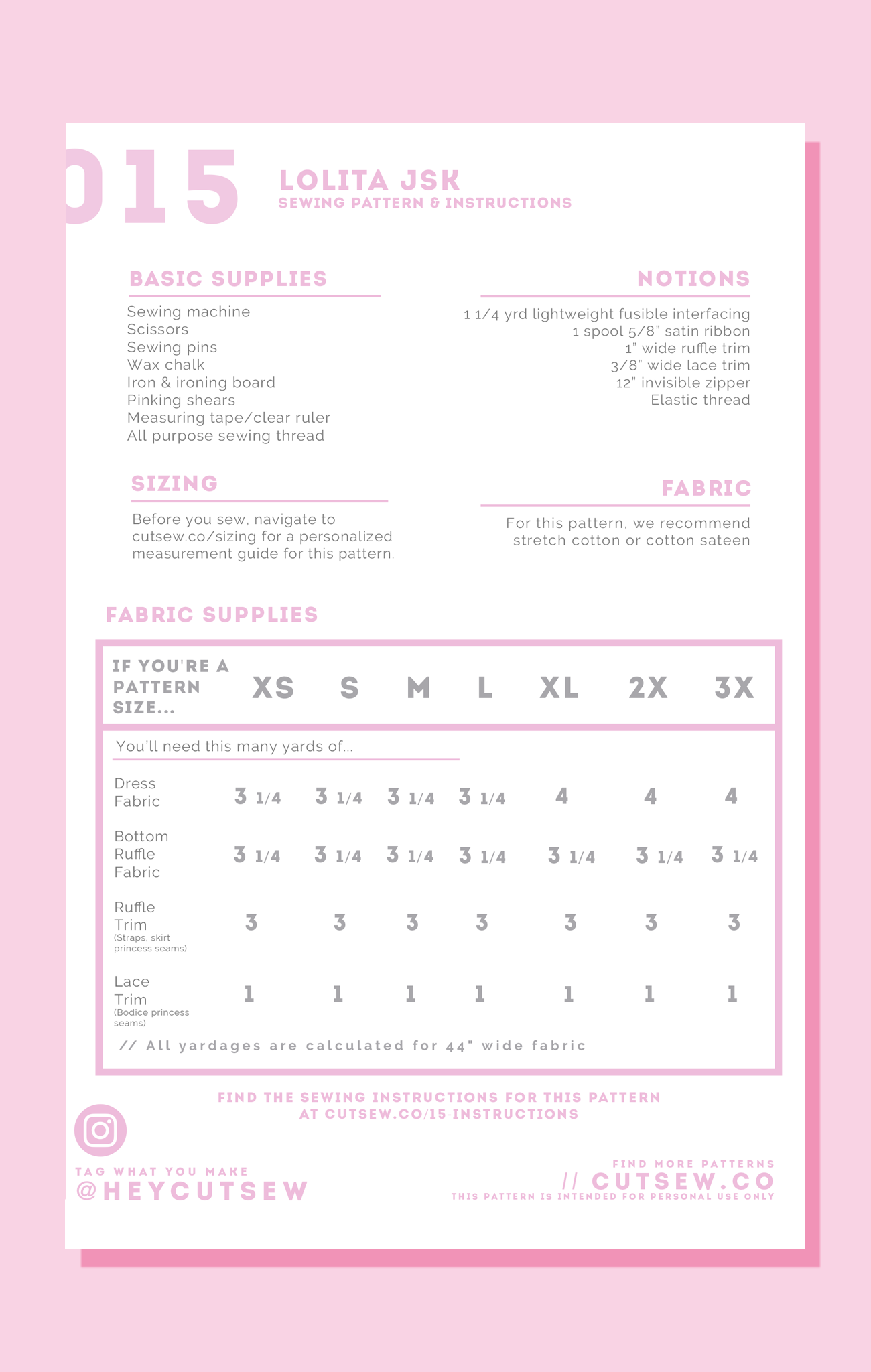 CUT/SEW Lolita JSK J-Fashion Sewing Pattern