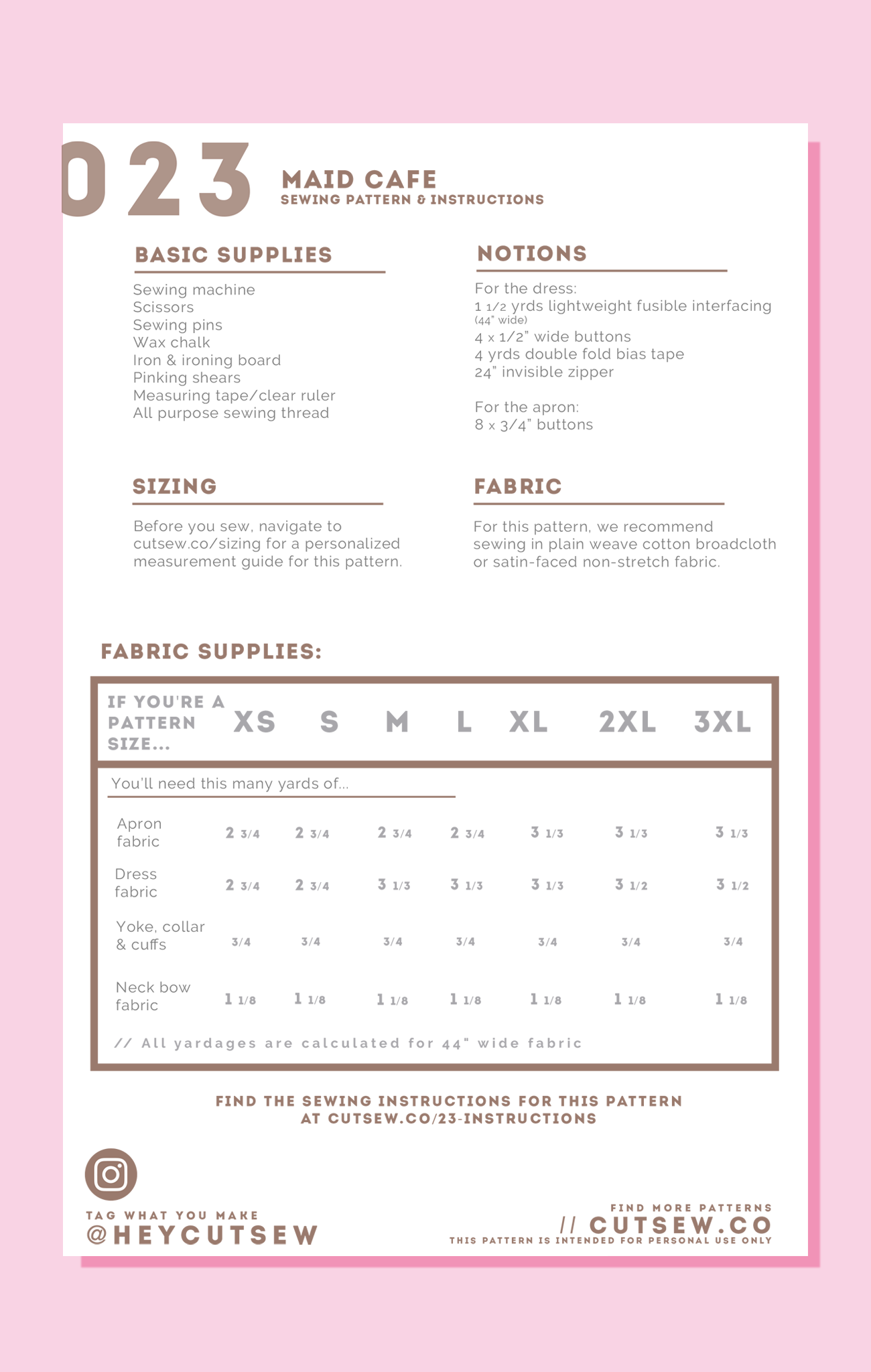 CUT/SEW Beginner Friendly Maid Costume Sewing Pattern