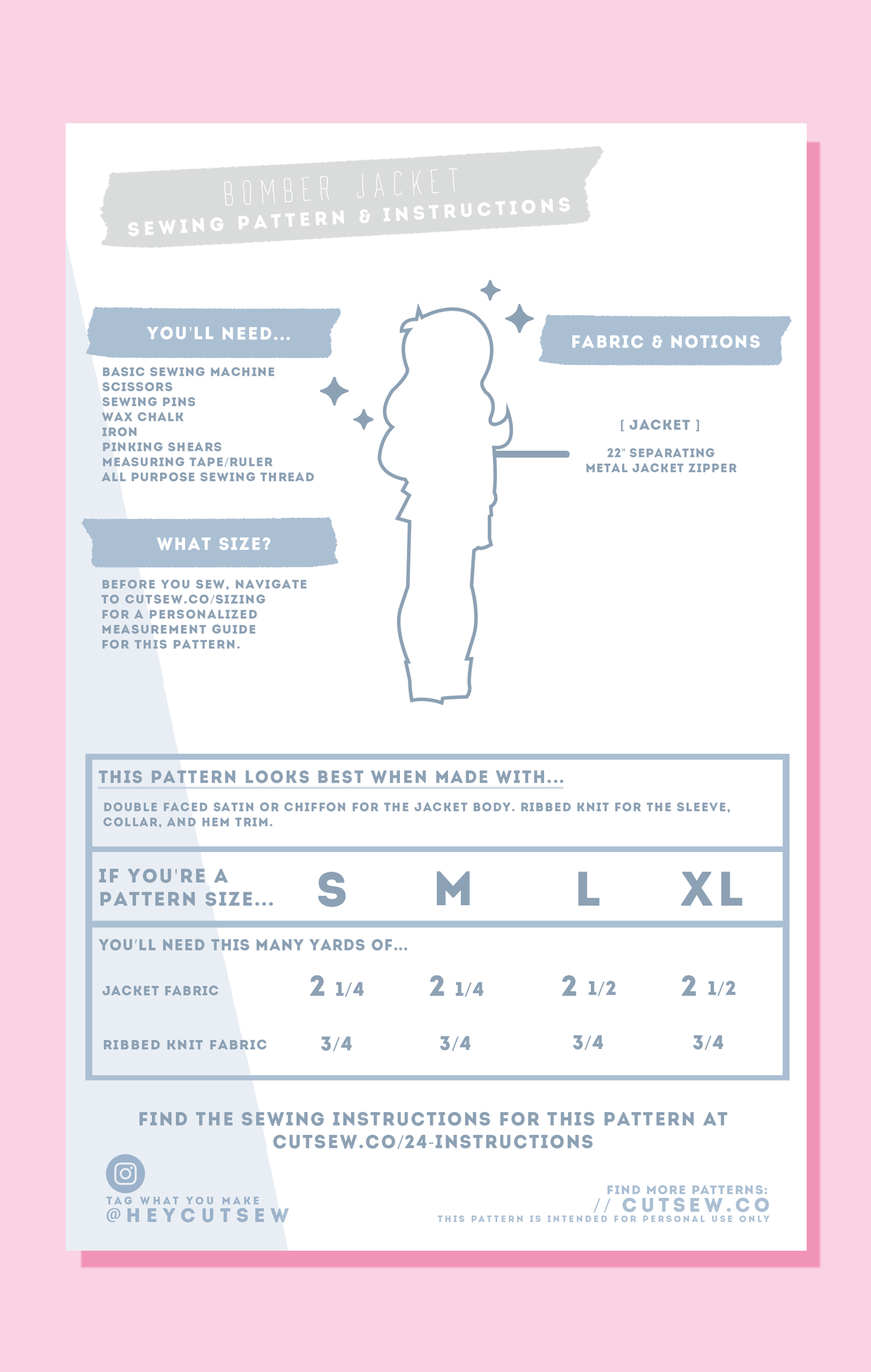 CUT/SEW Beginner Friendly Bomber Jacket Sewing Pattern
