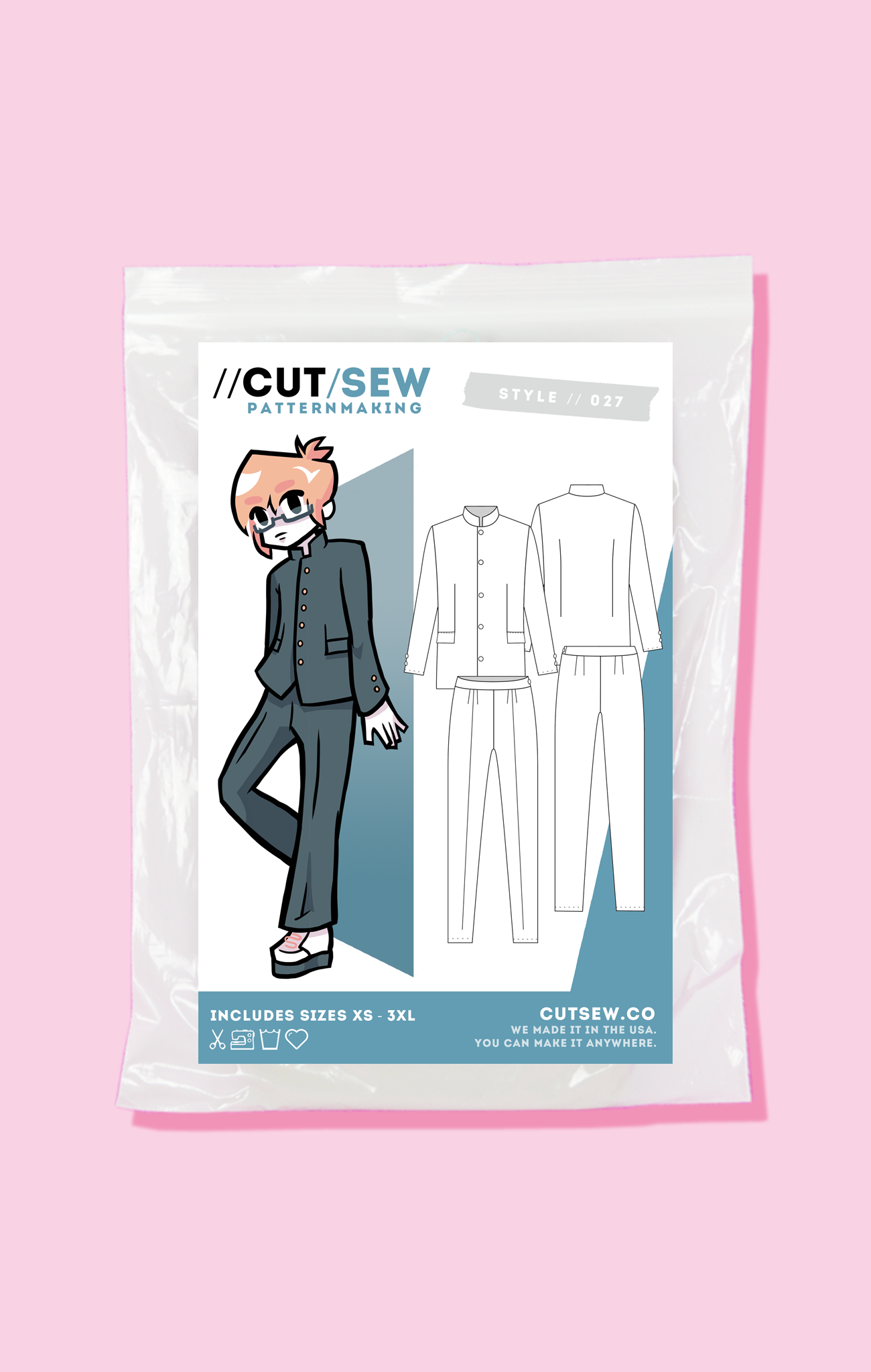 Gakuran Anime School Boy Uniform Sewing Pattern // CUT/SEW CUT/SEW