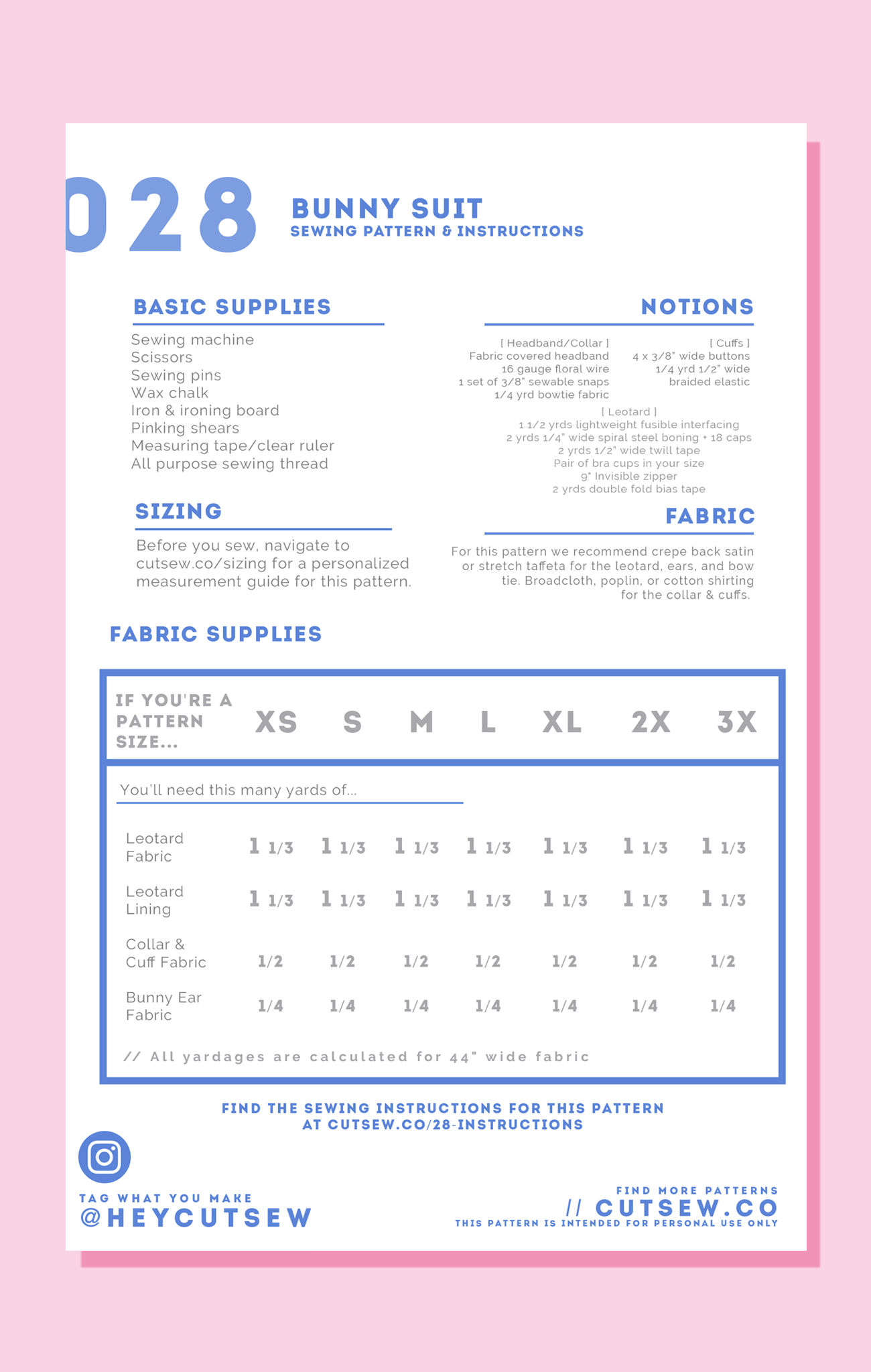 CUT/SEW Beginner Friendly Bunny Suit Sewing Pattern