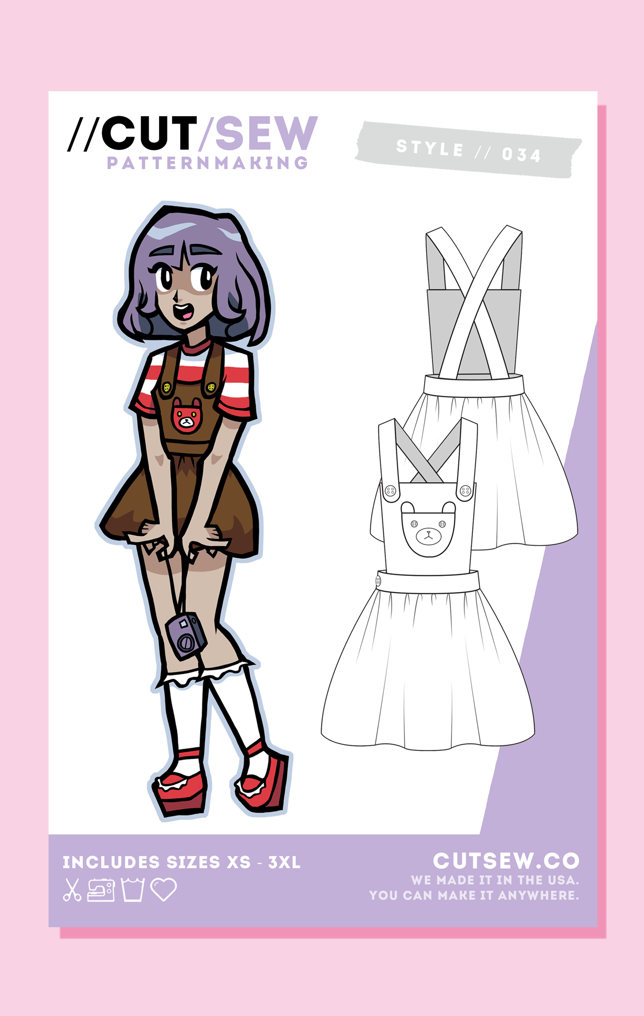 CUT/SEW Beginner Friendly Bear Pinafore Sewing Pattern Front Tag