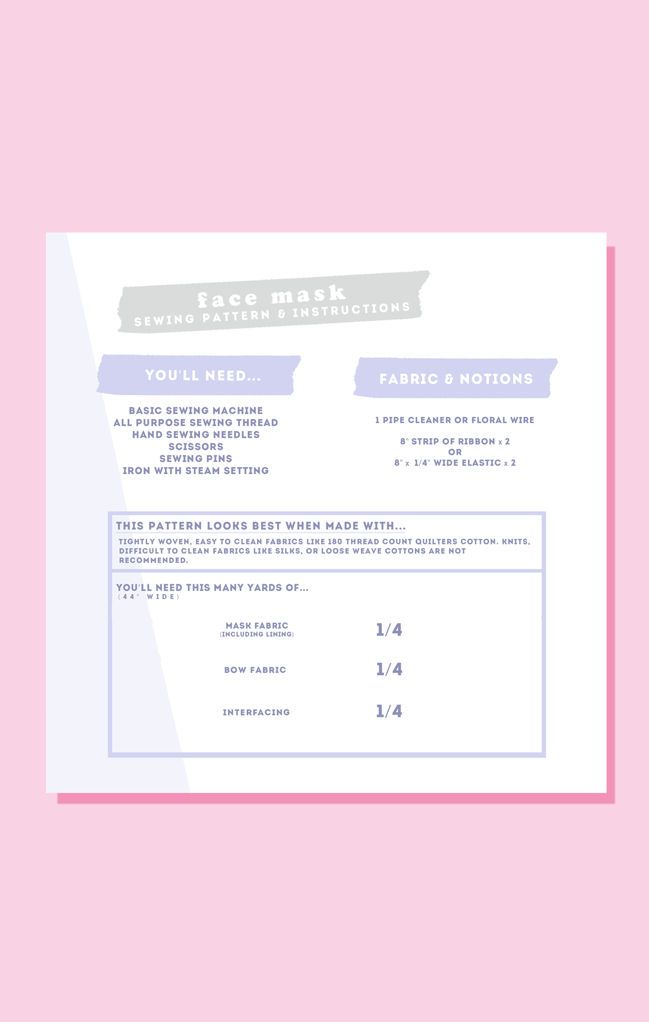 CUT/SEW Beginner Friendly Face Mask Sewing Pattern
