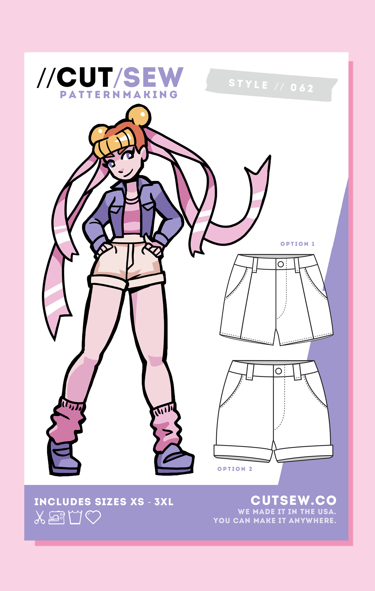 062 // SPLIT SHORTS Kawaii Sewing Pattern Front Tag